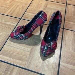 Red plaid heels 5 inches